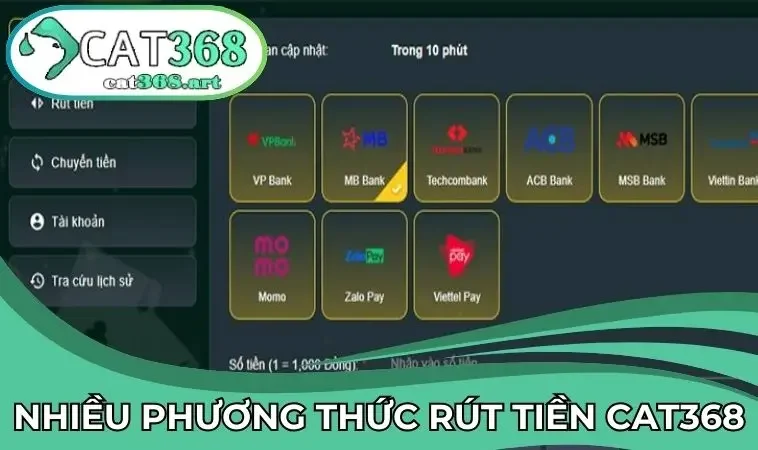 Hỗ trợ nhiều phương thức rút tiền CAT368